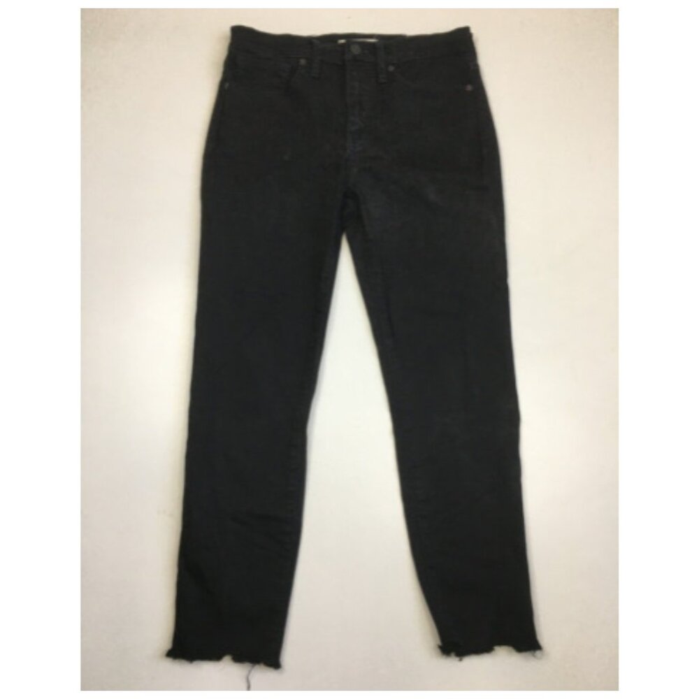 MADEWELL 5 Pocket Black Wash 9" High Rise Waist Cropped Fray Hem Jeans